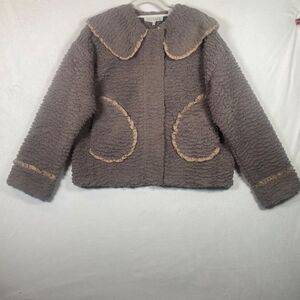 VEVERET Sherpa Jacket Gray Ruffle Trim Cottagecore NWT Size L